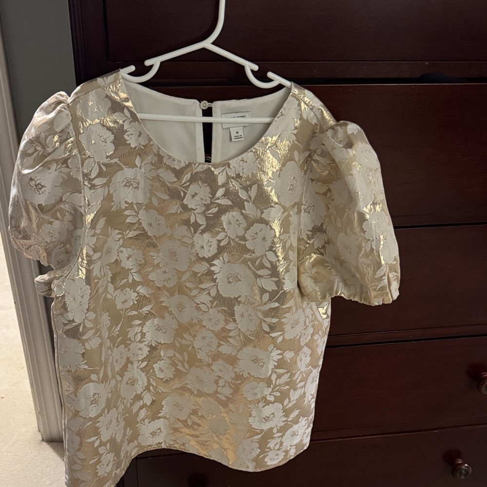 J. Crew Floral Gold and Cream Women's Top